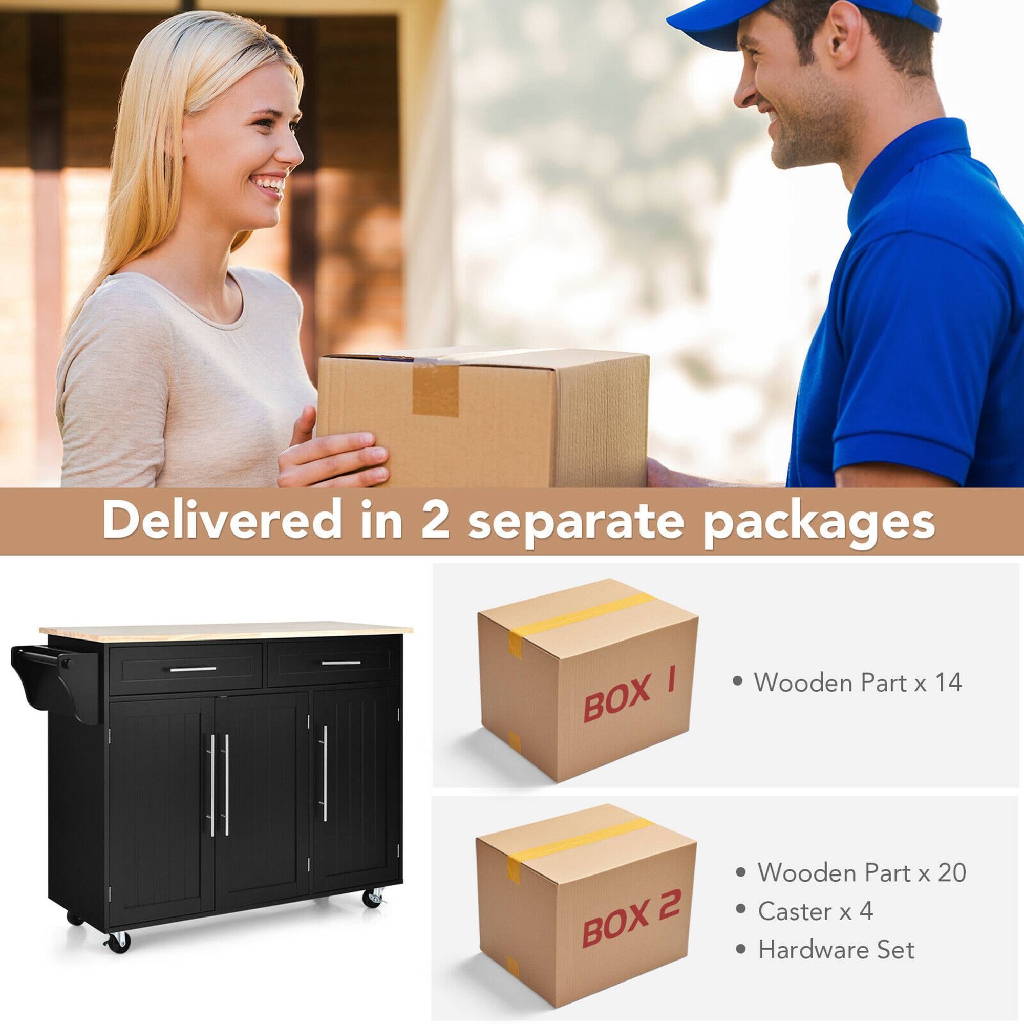 Delivered in 2 separate packages

BOX 1
- Wooden Part x 14

BOX 2
- Wooden Part x 20
- Caster x 4
- Hardware Set