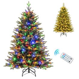 Gymax - 5 FT Pre-Lit Artificial Christmas Tree Hinged Xmas Tree w/ 250 LED Lights - Green