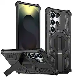 Dteck - Heavy Duty Rugged Magnetic Case For Samsung Galaxy S26 Ultra, Foldable Kickstand Shockproof Protection Cover - Black