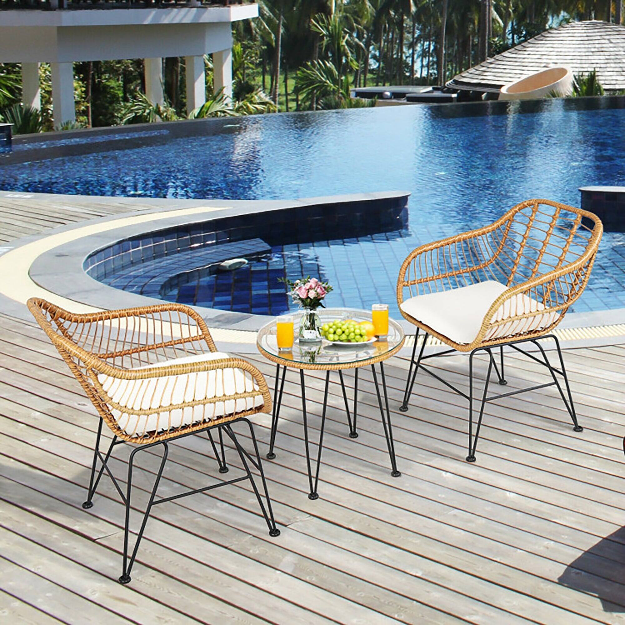 Alt View 5. Boyel Living - 3 Pieces Rattan Furniture Set with Cushioned Chair Table - White.