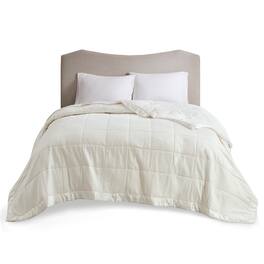 Gracie Mills - Lucile Textured Oversized Down Alternative Blanket with Satin Trim - Ivory