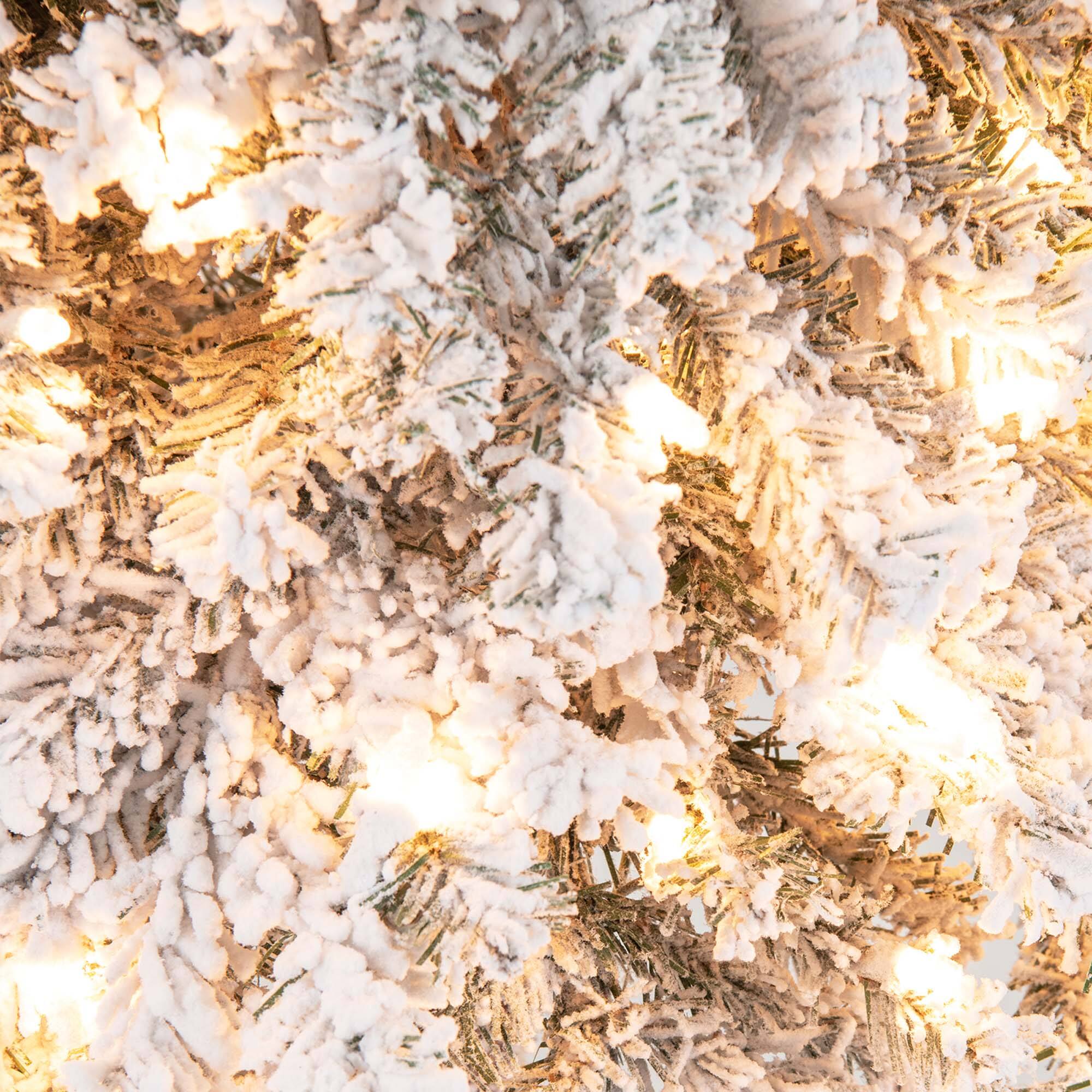 Alt View 20. Costway - 6 FT Pre-Lit Slim Pencil Christmas Tree Snow Flocked Xmas Décor with 175 Lights - Green/White.