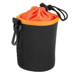 Unique Bargains - Cylindrical Drawstring Lens Pouch, 3.3"x5.5", Thick Neoprene Protective Case for DSLR Lens, Water Cups - Black Orange
