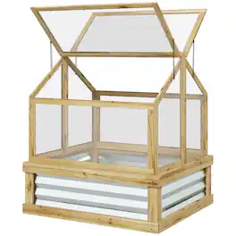 Outsunny - Raised Garden Flower Bed Kit with Greenhouse, Wooden Cold Frame Planter