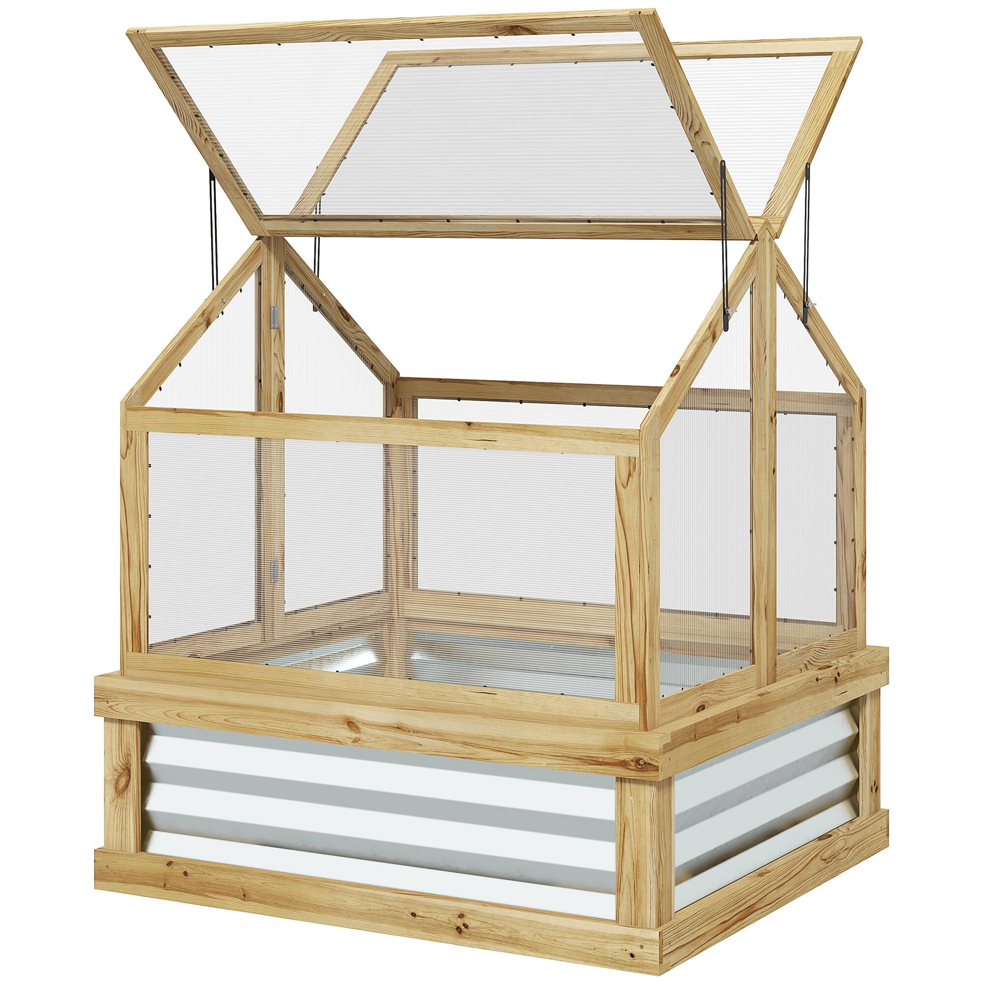 Outsunny - Raised Garden Flower Bed Kit with Greenhouse, Wooden Cold Frame Planter