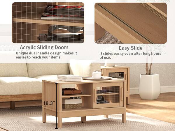 Acrylic Sliding Doors  
Unique dual handle design makes it easier to reach your items.  

Easy Slide  
It slides easily even after long hours of use.  

18.3"