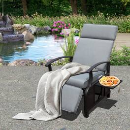Mondawe - Outdoor Lounge Chair with Flip Table Push Back and Adjustable Angle - Gray