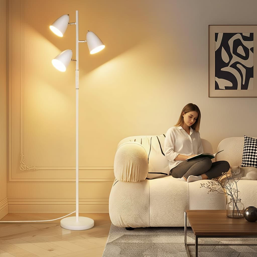 Alt View 4. FINEAK - 3-Light Tree Floor Lamp - White LED Standing Lamp with 4 Color Temperatures - White.
