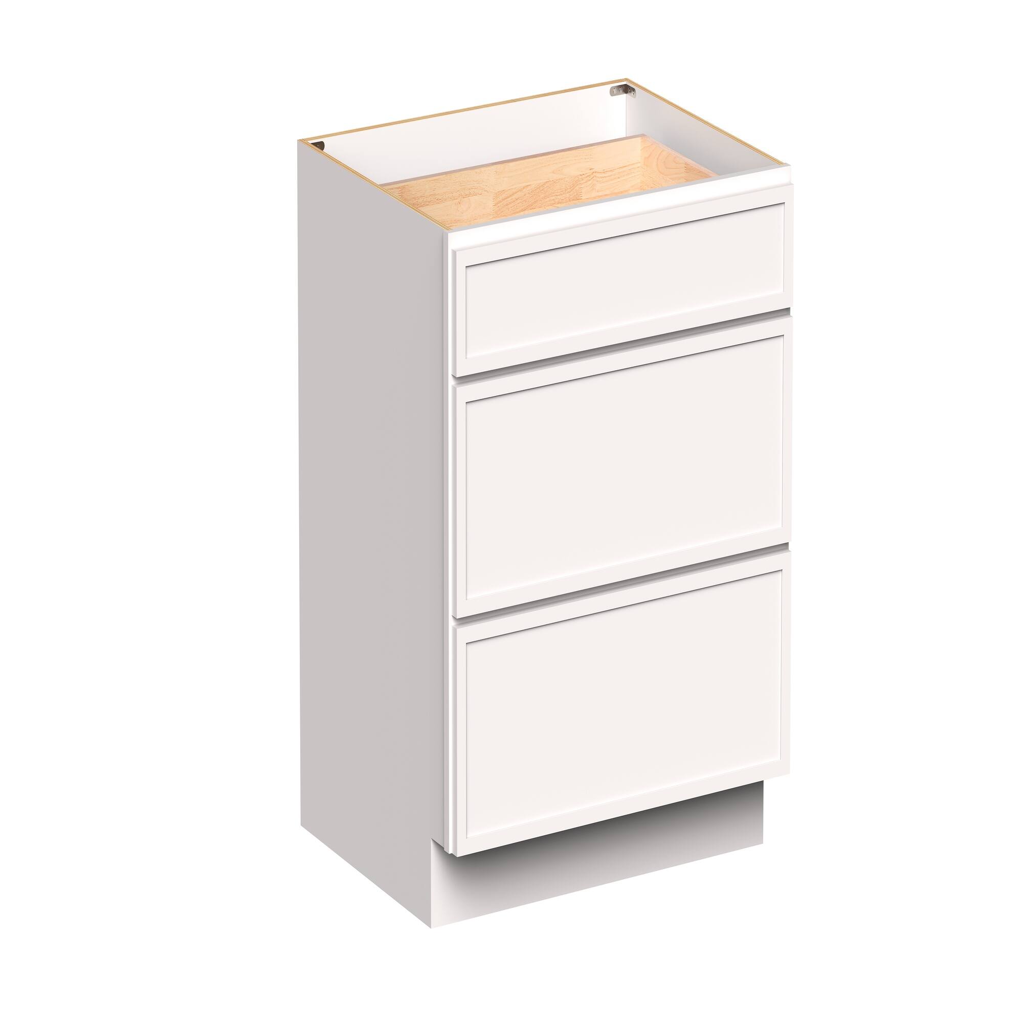 Angle. Boyel Living - 30-in W x 34.5-in H x 24-in D Slim Shaker RTA Kitchen 3-Drawer Base Cabinet with Soft-Close Drawers - Snow White.