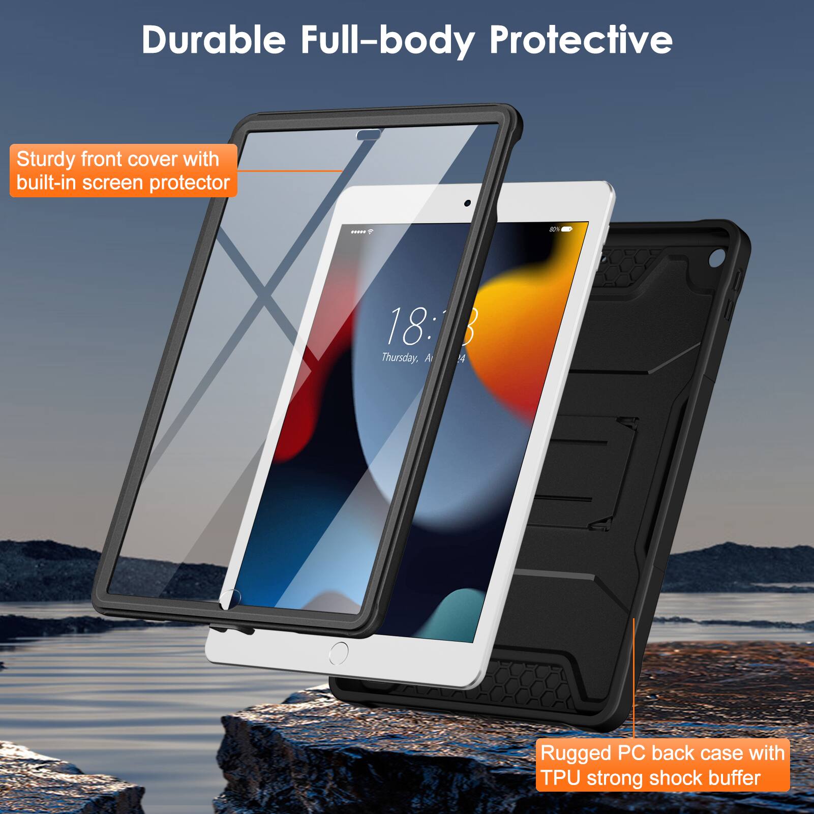 Durable Full-body Protective

Sturdy front cover with built-in screen protector

Rugged PC back case with TPU strong shock buffer