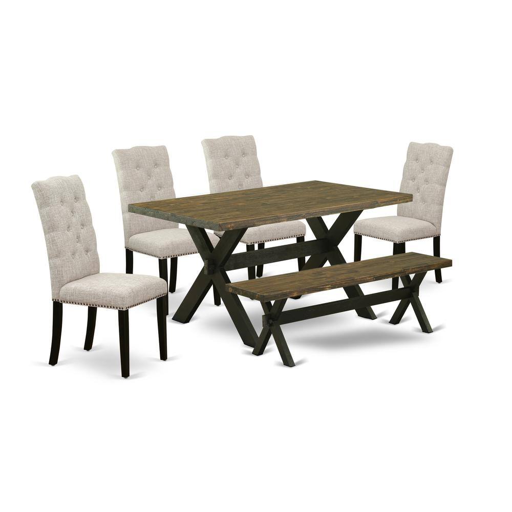 Left. East West Furniture - East West Furniture 6-Pc Dining -Doeskin Linen Fabric Seat and Button Tufted Chair Back Parson Dining room chairs, A - Multi-Color.
