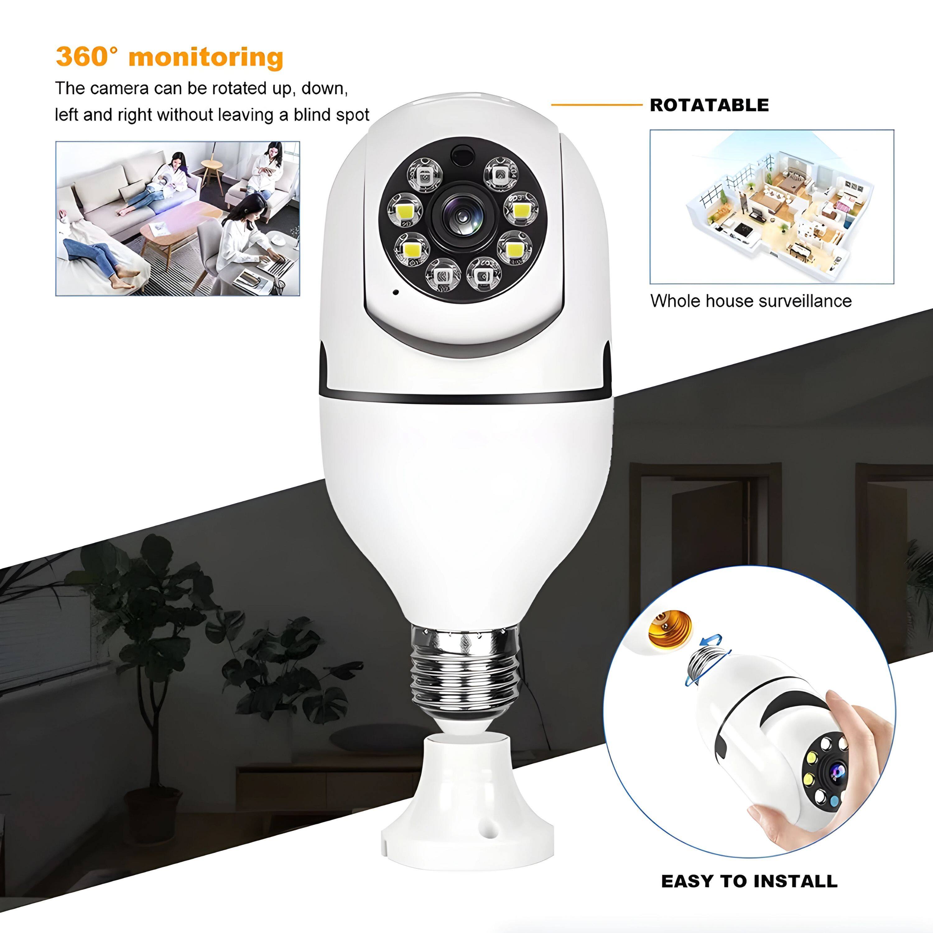 360° monitoring  
The camera can be rotated up, down, left and right without leaving a blind spot  

ROTATABLE  
Whole house surveillance  

EASY TO INSTALL