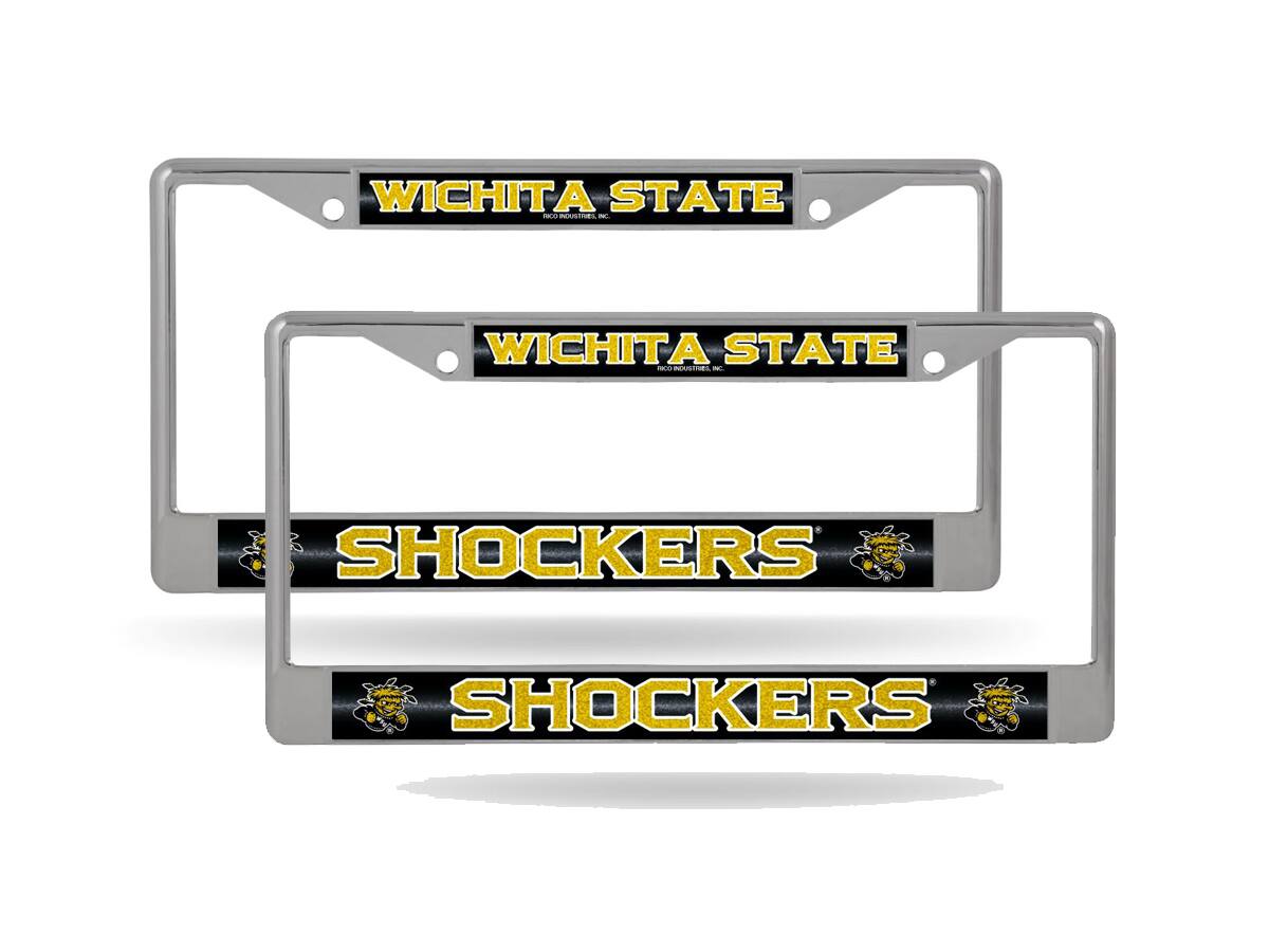 Wichita State Shockers (Set of 2) Sparkly Glitter Bling Look Chrome License Plate Frames Car Truck Wall