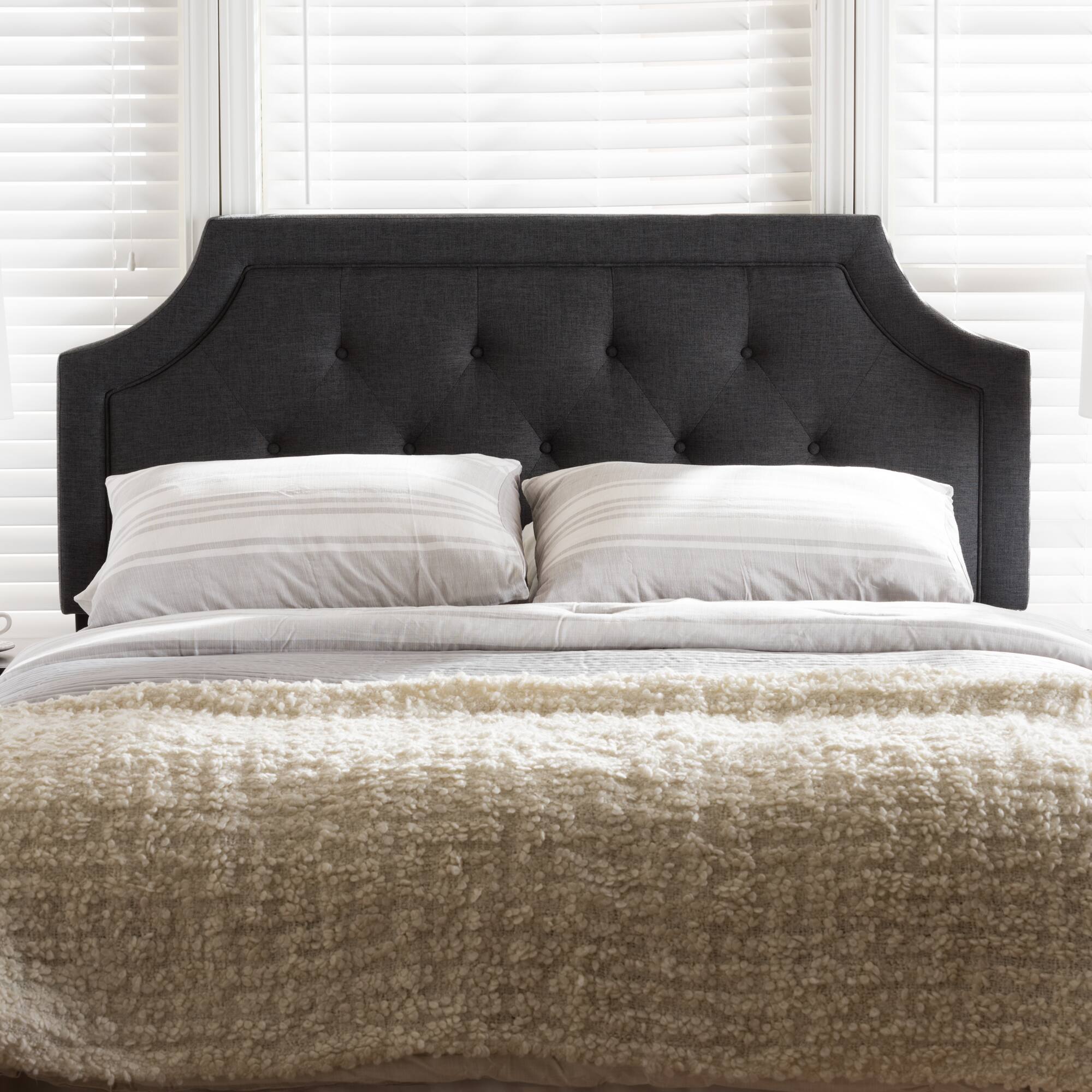 Back. Baxton Studio - Mars Modern and Contemporary Fabric King Size Headboard - Dark Grey.