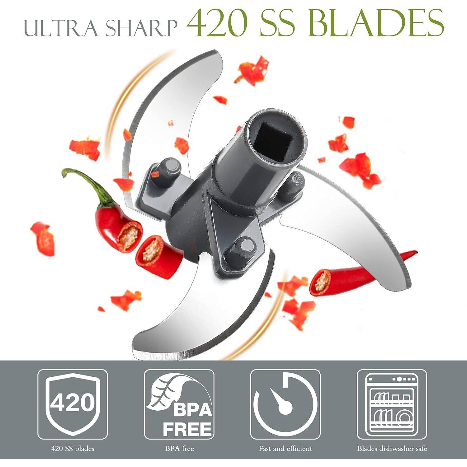 ULTRA SHARP 420 SS BLADES, 420 SS blades, BPA FREE, Fast and efficient, Blades dishwasher safe