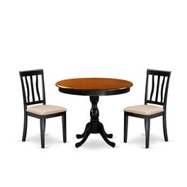 East West Furniture - 3-Pc Mid Century Table Set Contains a Dining Room Table and 2 Linen Fabric Mid Century Dining - Multi-Color