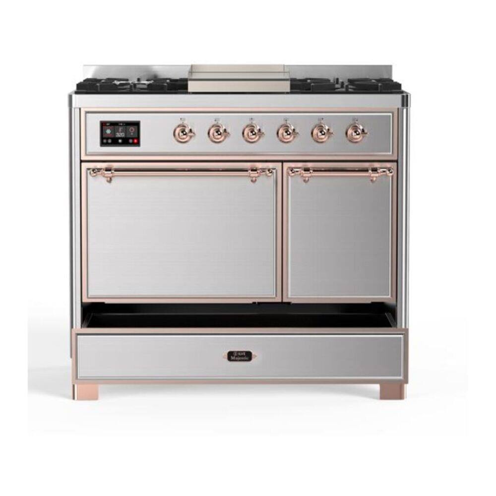 Alt View 5. ILVE - ILVE Majestic II Series 40 in. Dual Fuel Range with 6 Sealed Burners + Griddle (Natural Gas, Copper Trim) - Stainless Steel.