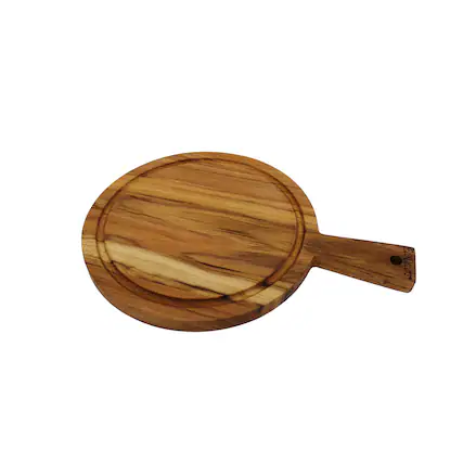 Front. EcoDecors - EcoDecors 14" Round Teak Cutting Board with Handle, FSC Certified Solid Wood - Natural Edge Grain Teak.