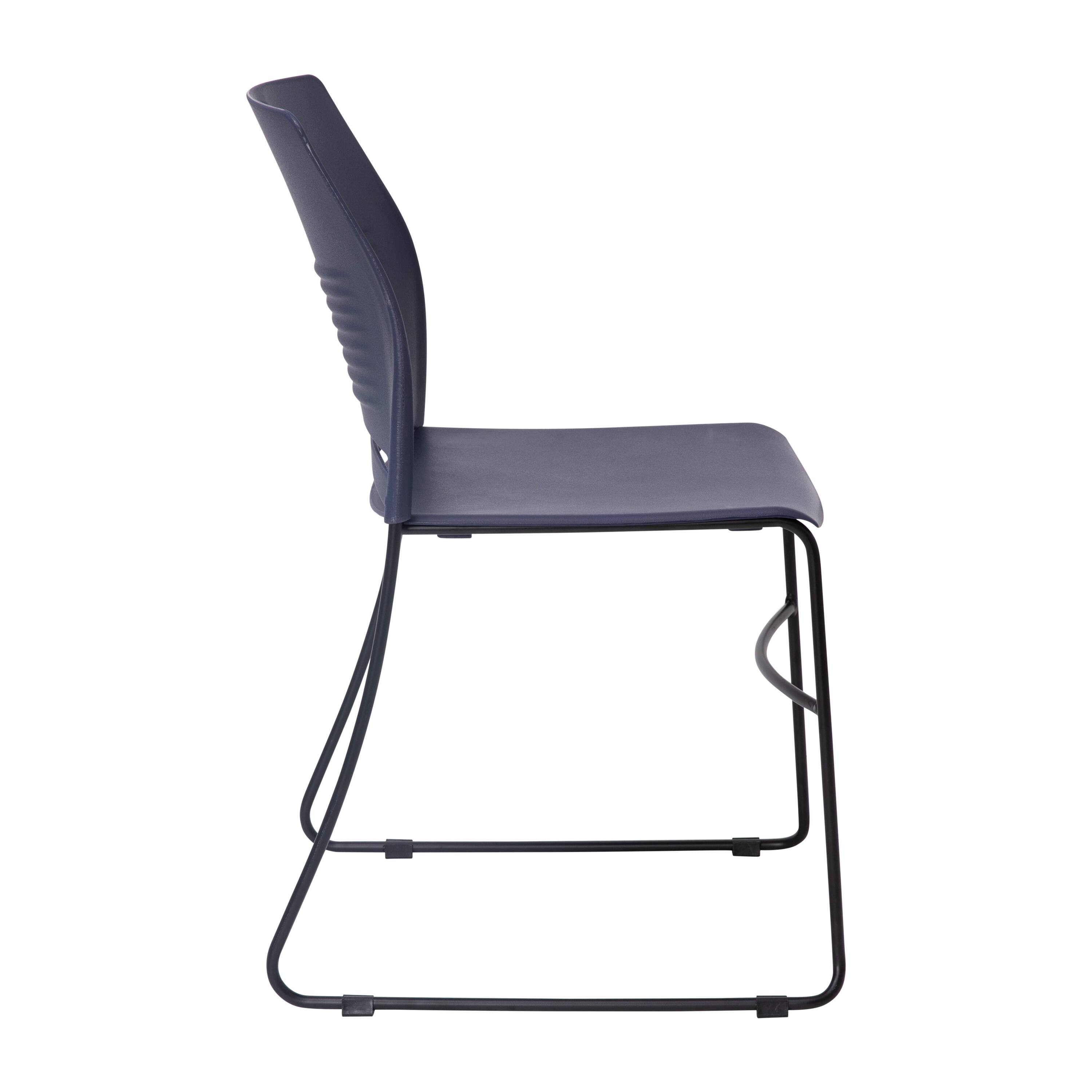 Alt View 9. Emma + Oliver - Heavy Duty 660 lb. Capacity Plastic Stack Chair with Steel Sled Base Frame - Navy.