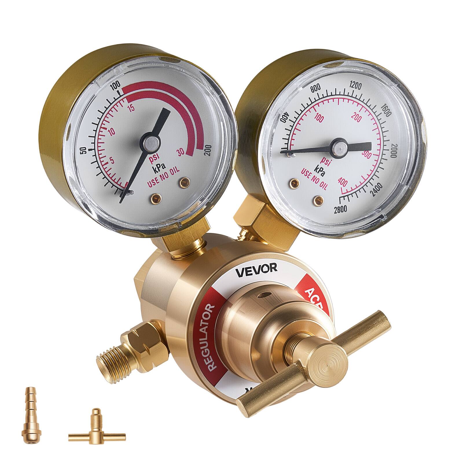 50 100 15 10 5 30 ps kPa OIL NO USE 200 400 800 1200 100 200 1600 300 2000 psi USE kPa NO 400 OIL 2400 2800 VEVOR REGULATOR AC