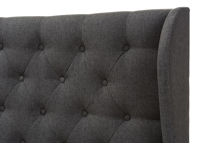 Baxton Studio - Cadence Modern and Contemporary Fabric Button-Tufted King Size Winged Headboard - Dark Grey