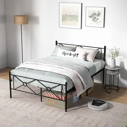 Front. Gymax - Gymax Full Size Metal Platform Bed Frame w/ Headboard Mattress Foundation Black - Black.