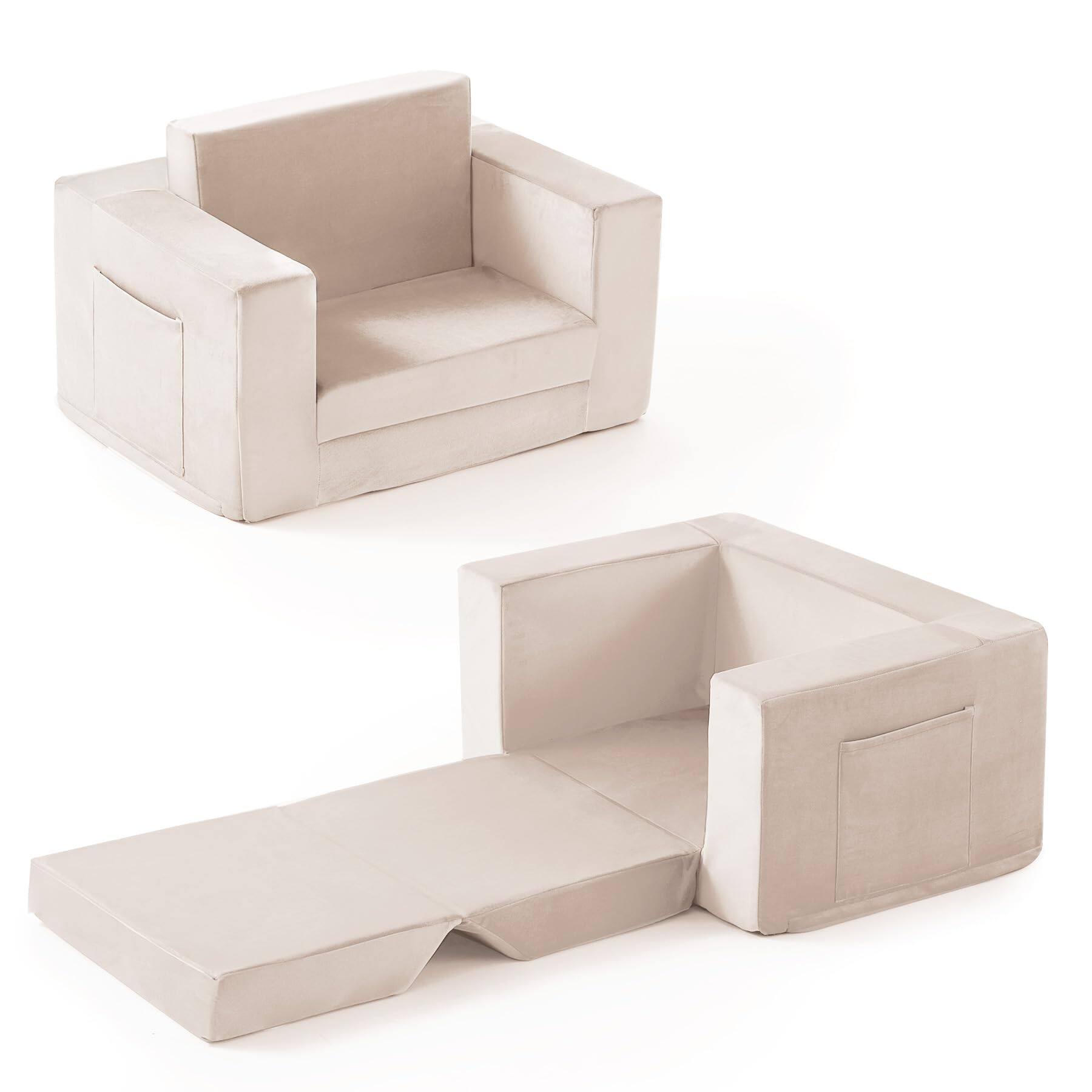 Front. Fabibe - Kids Couch, 2-in-1 Toddler Chair Comfy 1-3 Years, Convertible Kids Chair, Toddler Couch That Fold Out - Beige Standard.