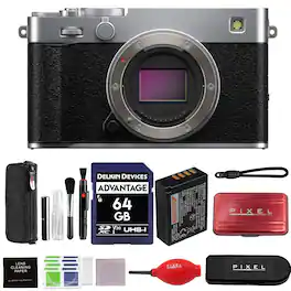 Fujifilm - X-E5 Mirrorless Camera Bundle (Silver) with 64GB SD Card, Card Reader, Wrist Strap & Additional Accessories