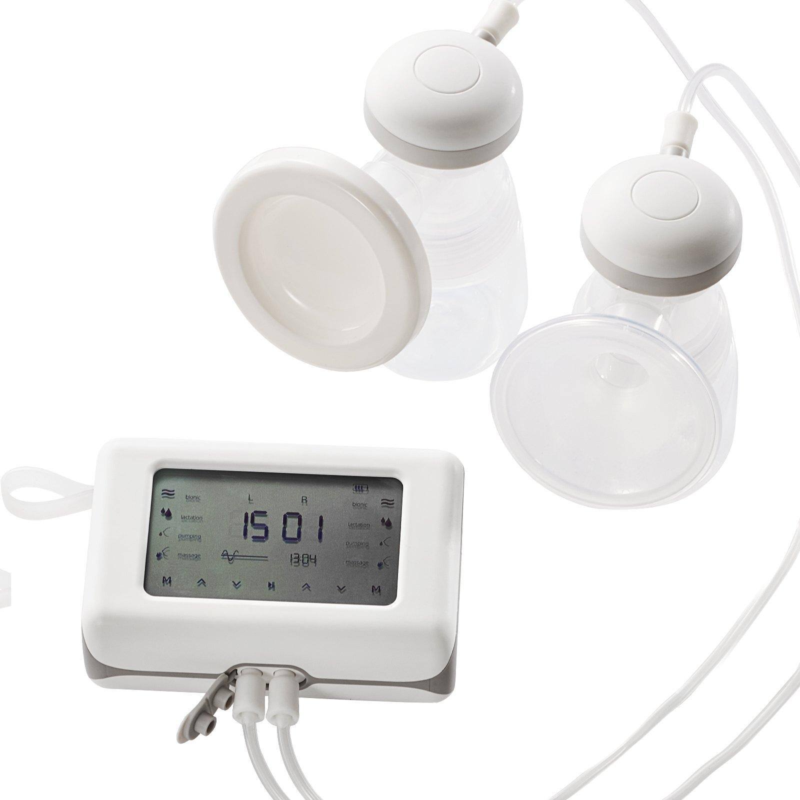 Glintex - Electric Breast Pump, Single/Double Adjustable Pump,4 Modes, 9/15 Levels, 300mmHg Suction, 4000mAh Rechargeable Battery - White