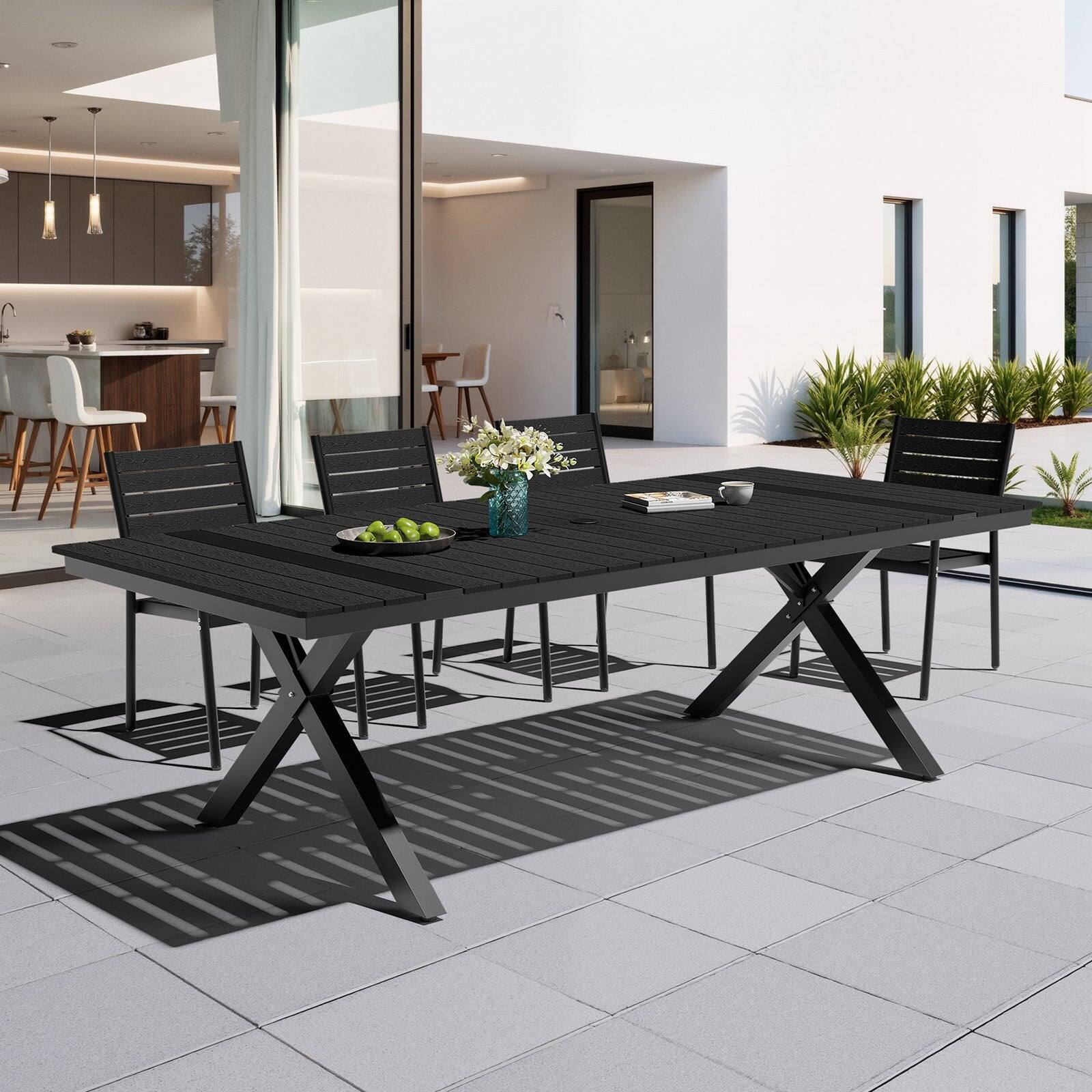 Left. Crestlive Products - Crestlive Products Outdoor Aluminum Patio Dining Table with Umbrella Hole Waterproof Wood-Like Tabletop - Gray.