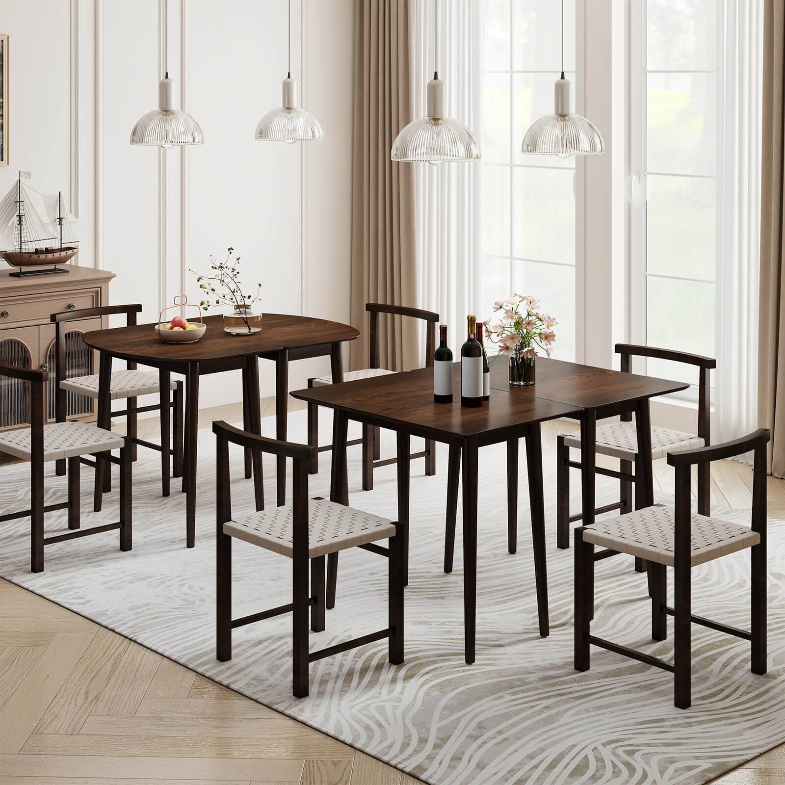 Alt View 5. Costway - Costway 45" Extendable Oval Dining Table Set with 2 Half-Round Tables for 4-6 People - Walnut.