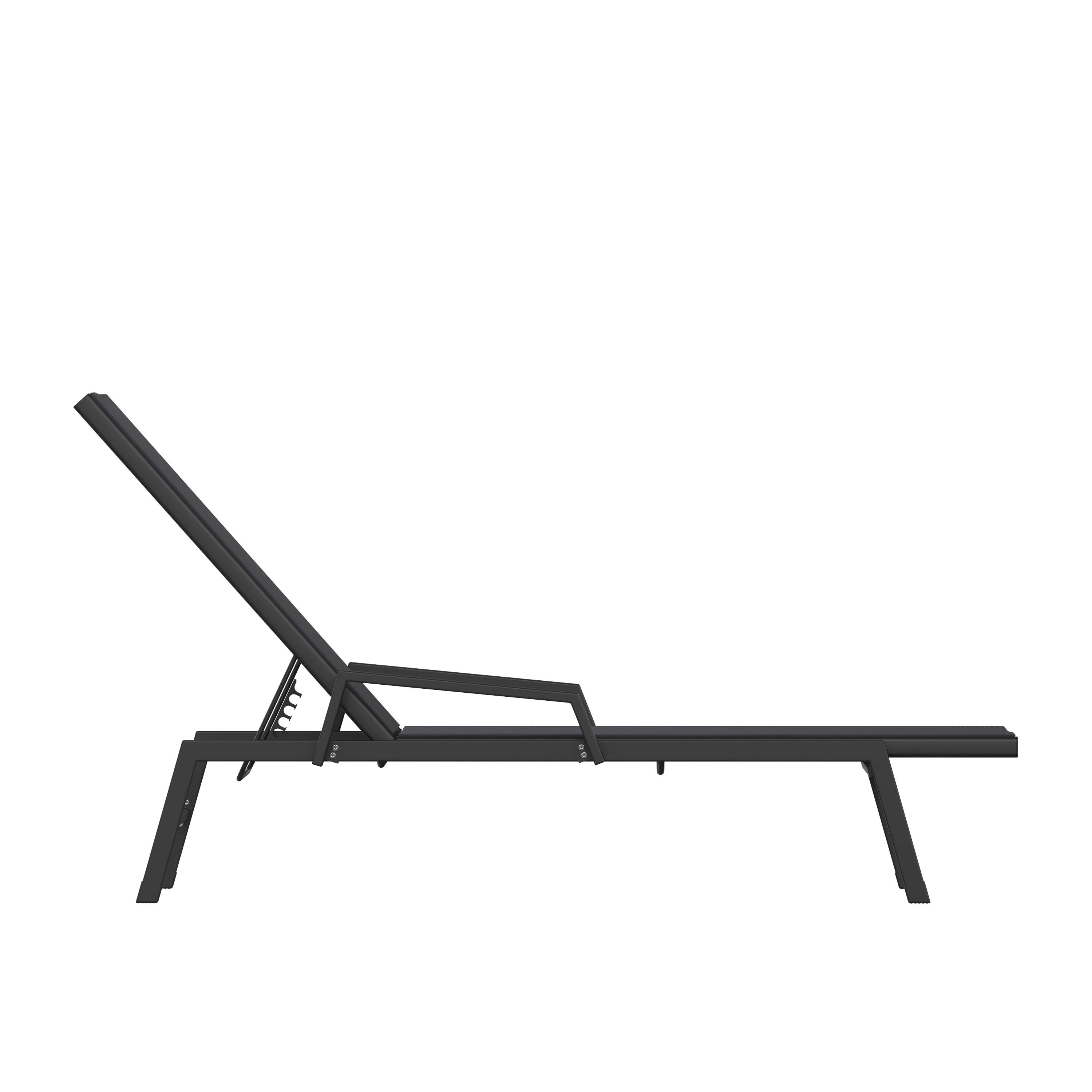 Alt View 9. Emma + Oliver - Braelin Set of 2 Textilene Adjustable 5 Position Patio Chaise Lounge with Armrests and Metal Frame - Black/Black.