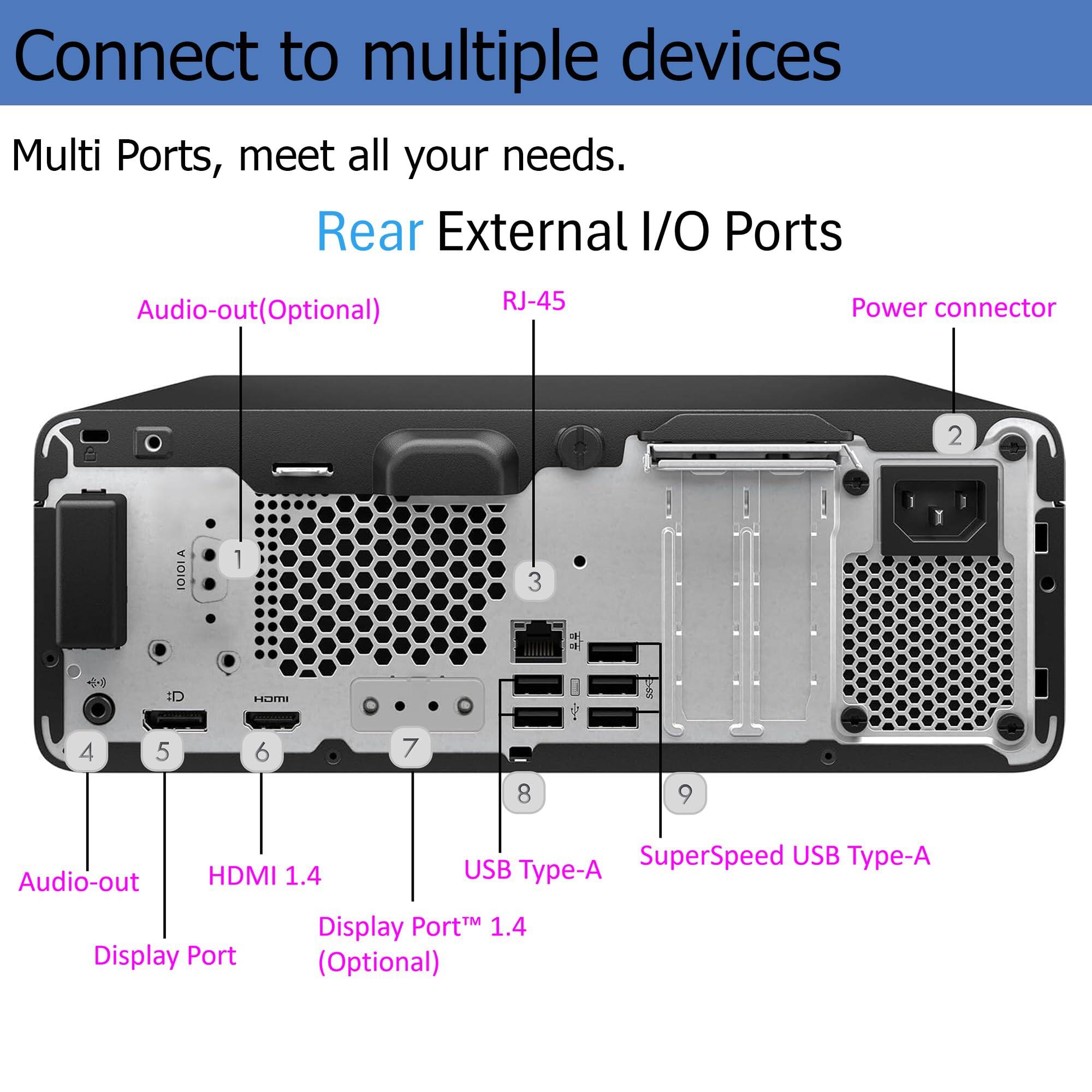 Connect to multiple devices

Multi Ports, meet all your needs.

Rear External I/O Ports

1. Audio-out (Optional)
2. RJ-45
3. Power connector
4. Audio-out
5. HDMI 1.4
6. Display Port
7. Display Port™ 1.4 (Optional)
8. USB Type-A
9. SuperSpeed USB Type-A