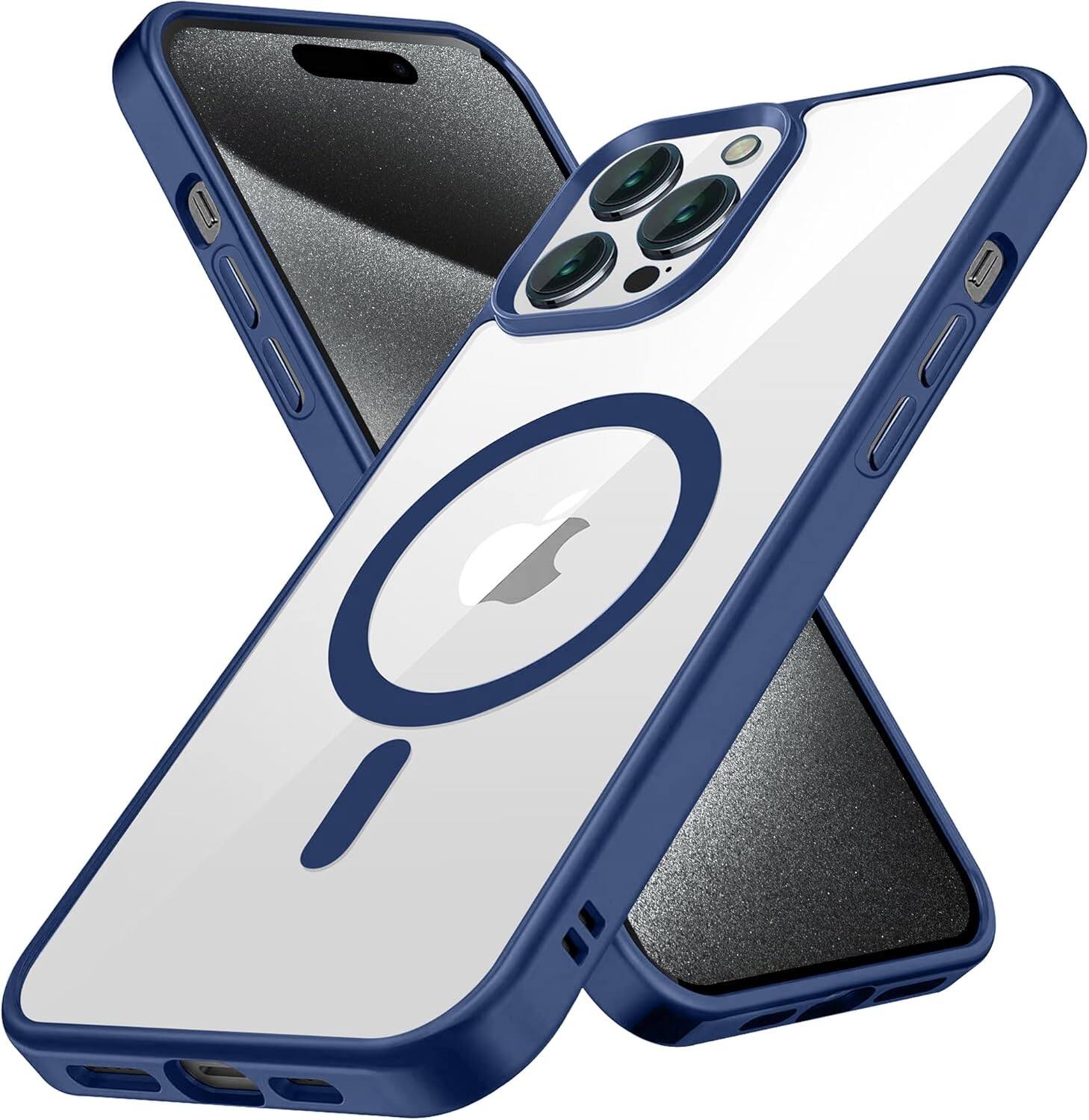 Front. Entronix - Entronix Magnetic Case for iPhone 14 Pro - Clear Back with Soft Matte Frame - Navy.