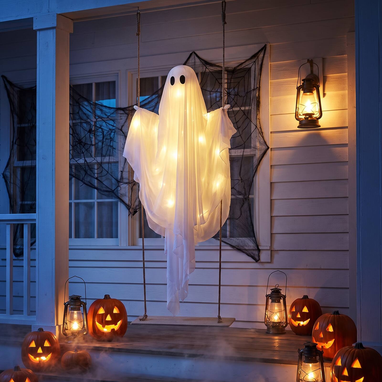 Alt View 5. Costway - Costway 5Ft Light-up Halloween Ghost with LED String Lights Remote Control 8 Modes for Yard - White.