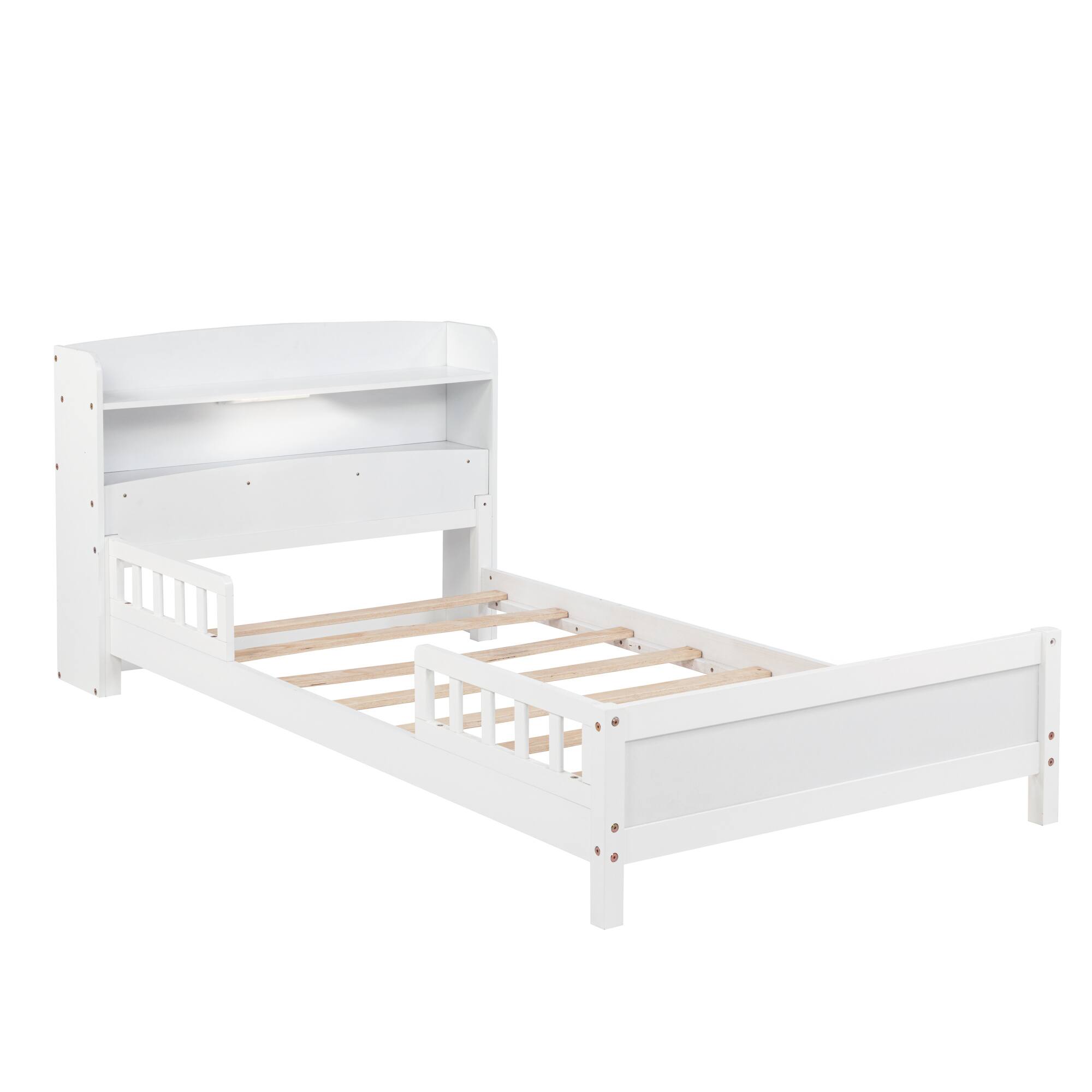 Alt View 8. GOODSILO - Twin Bed with Integrated Bookshelf Headboard and Motion Sensor LED Lighting System for Enhanced Bedroom Functionality - White.