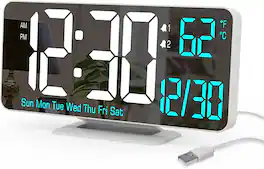 FINEAK - Digital LED Clocks for Bedrooms Alarm Clock - White Clock(white + Blue Digits)