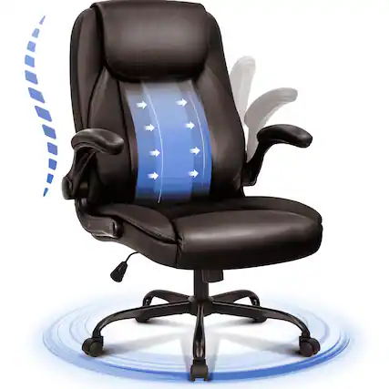 Front. Neo Chair - Office Desk Gaming Computer Home Chair Ergonomic Executive High Back Support Flip-up Arms Rolling Wheels PU Leather - Brown.