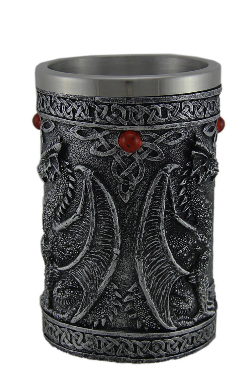 Alt View 1. Zeckos - Gothic Dragon Tankard Decorative Blackened Silver Resin Mug Celtic Medieval Cup - Silver.