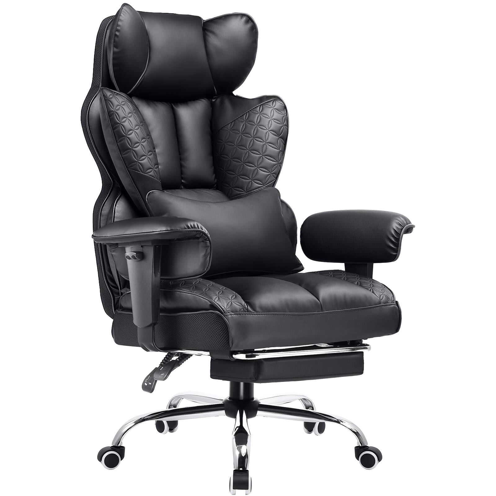 Front. GTPlayer - Big and Tall Gaming Chair Wide Ergonomic Office Chair with Deluxe Embossing Leather Computer Chair,Black - Black.
