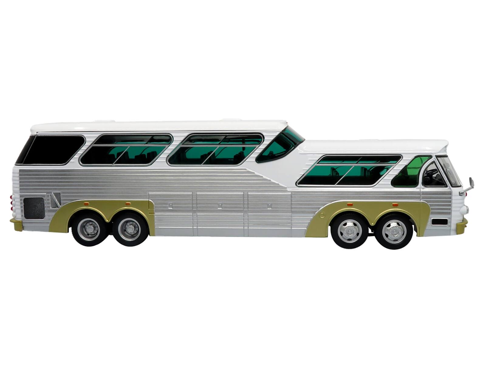 Angle. Iconic Replicas - Sultana TM 44-18 SP Panoramico Coach Bus White with Silver Sides The Bus & Motorcoach Collection 1/43 Diecast Model - White with Silver.