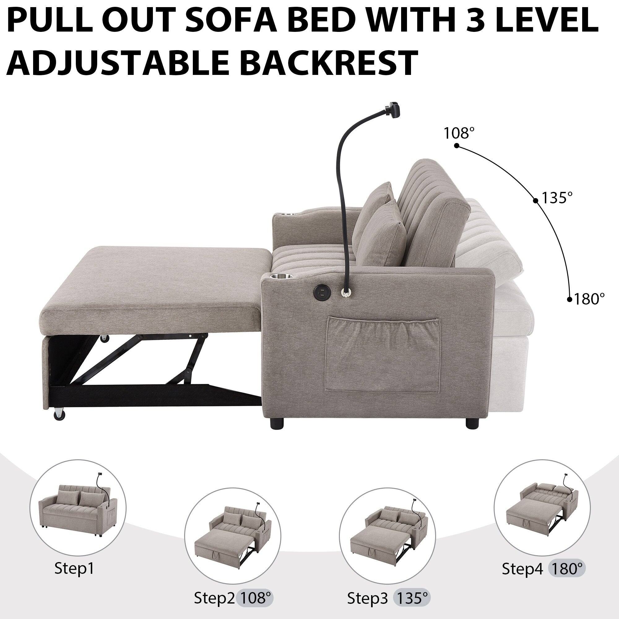 PULL OUT SOFA BED WITH 3 LEVEL ADJUSTABLE BACKREST

Step1

Step2 108°

Step3 135°

Step4 180°