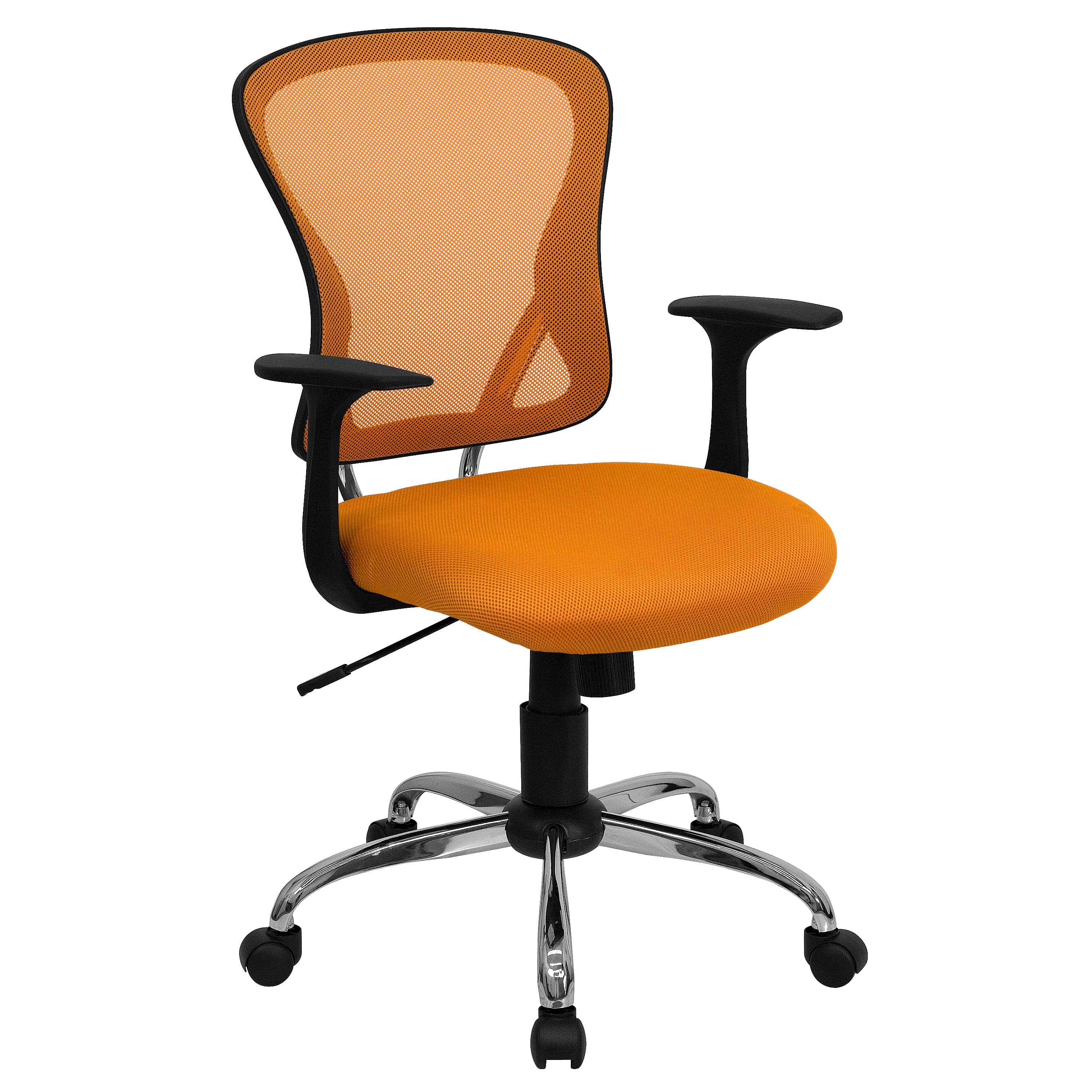 Emma + Oliver - Mid-Back Mesh Swivel Task Office Chair with Chrome Base and Arms - Orange