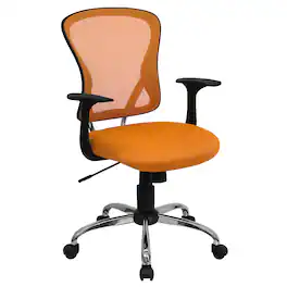 Emma + Oliver - Mid-Back Mesh Swivel Task Office Chair with Chrome Base and Arms - Orange
