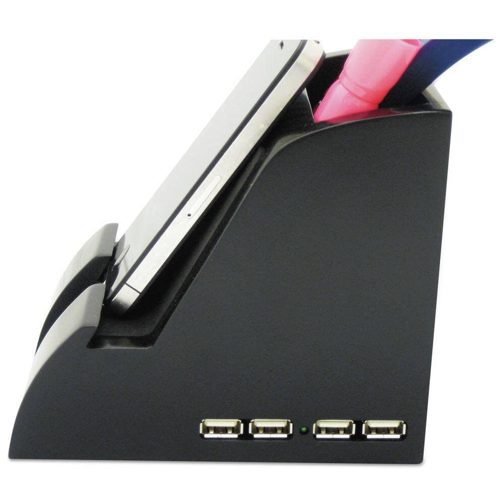 Left. Victor - PH600 Smart Charge Pencil Cup with USB Charging Hub - Black.