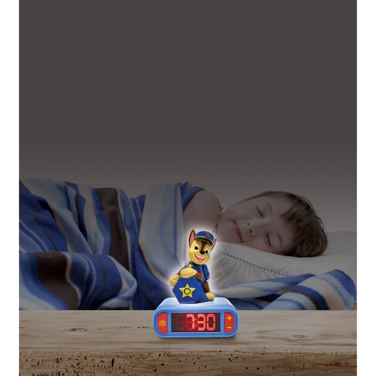 Alt View 5. Lexibook - PAW Patrol Chase Digital Alarm Clock with 3D Nightlight Figurine and Sound Effects - Blue.