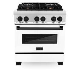 ZLINE - Autograph 30" Legacy Dual Fuel Range w/ 4 Burners & White & Black Accents (RAZ-WM-30-MB) - Stainless Steel/Matte White