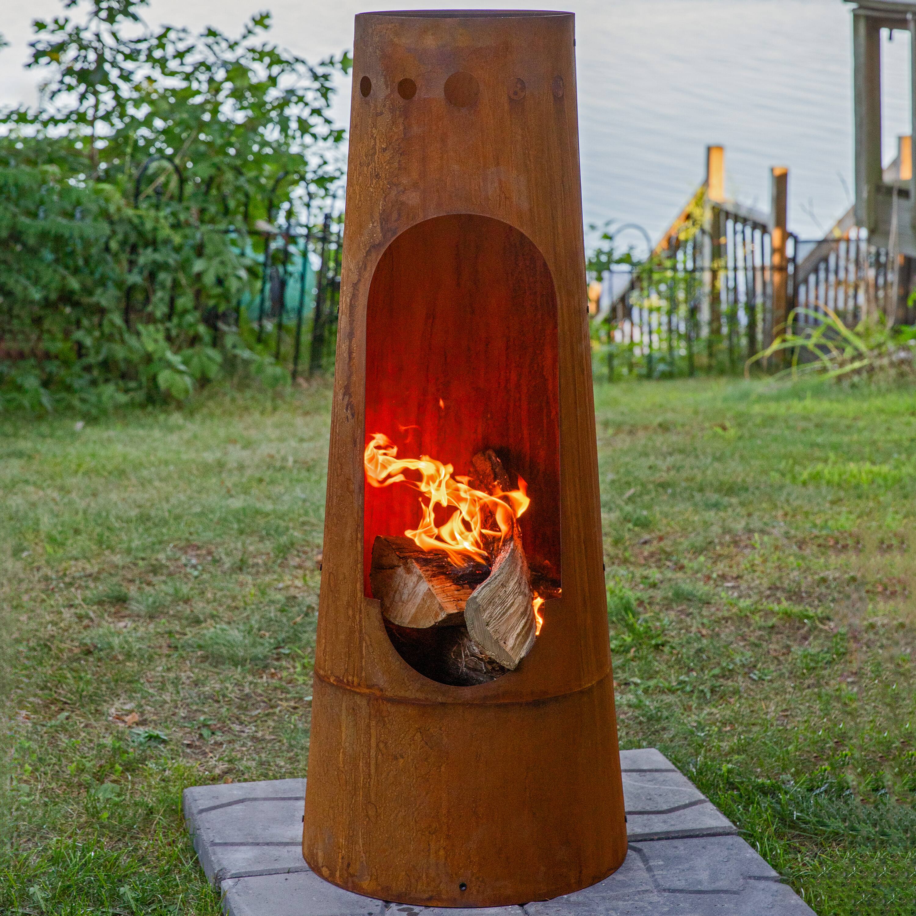 Alt View 1. Sunnydaze - 50 in Santa Fe Wood Burning Chiminea Fire Pit with Log Grate - Dark Orange.