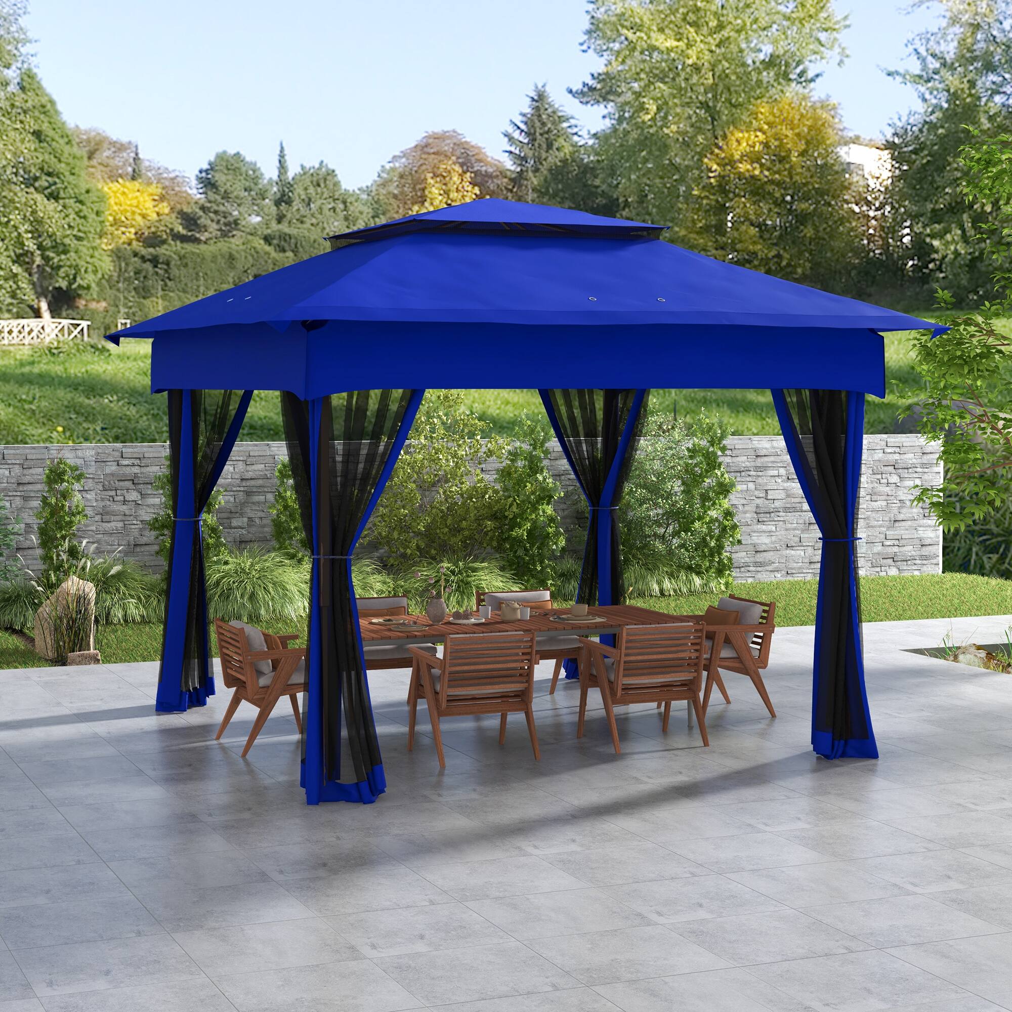Alt View 1. Outsunny - 11' x 11' Pop Up Canopy, Outdoor Patio Gazebo Shelter with Removable Zipper Netting - Blue.