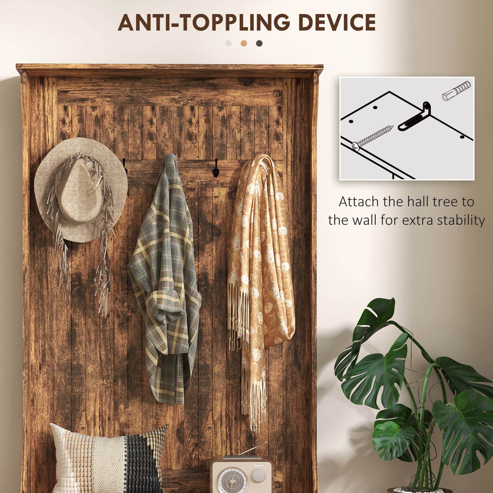 ANTI-TOPPLING DEVICE

Attach the hall tree to the wall for extra stability